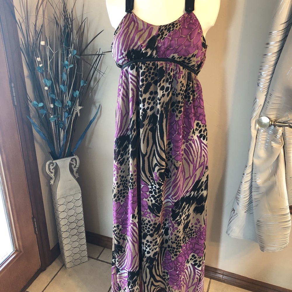 *NEW* Purple Cream Black Empire Style Maxi Dress